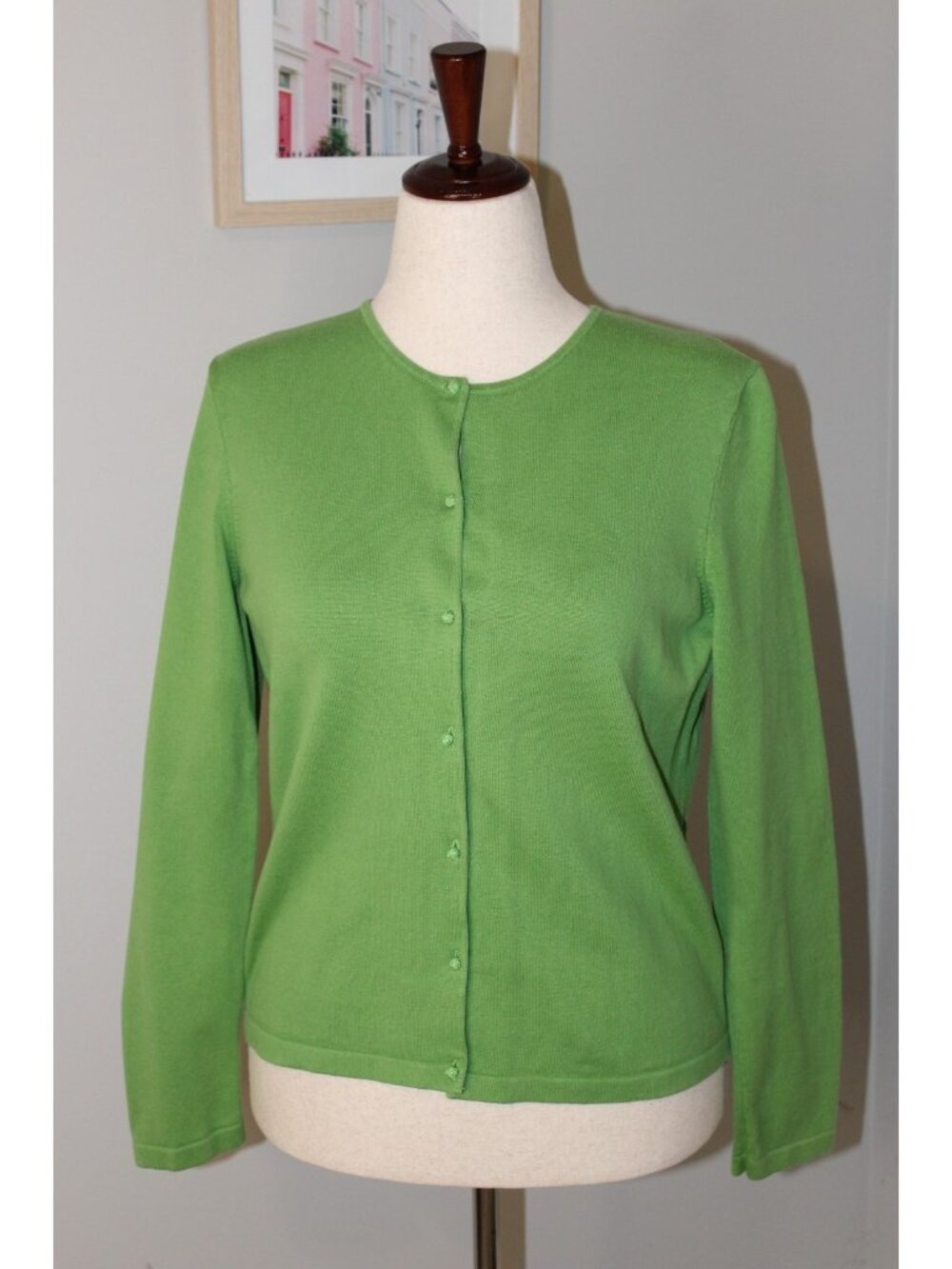 Vintage 90s Jones New York Country Cardigan Green XL Made in Hong Kong Cotton